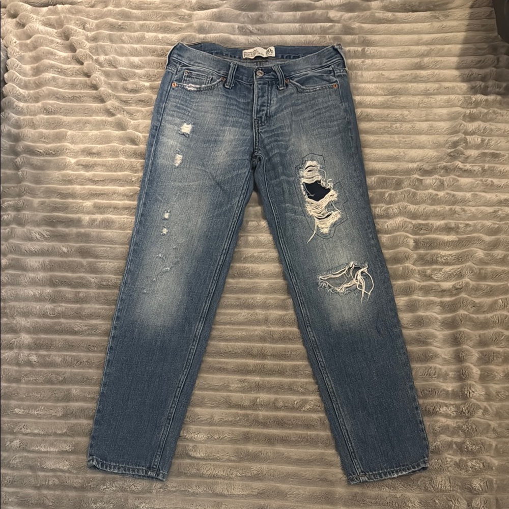 Blue Boyfriend Jeans with Distressed Details